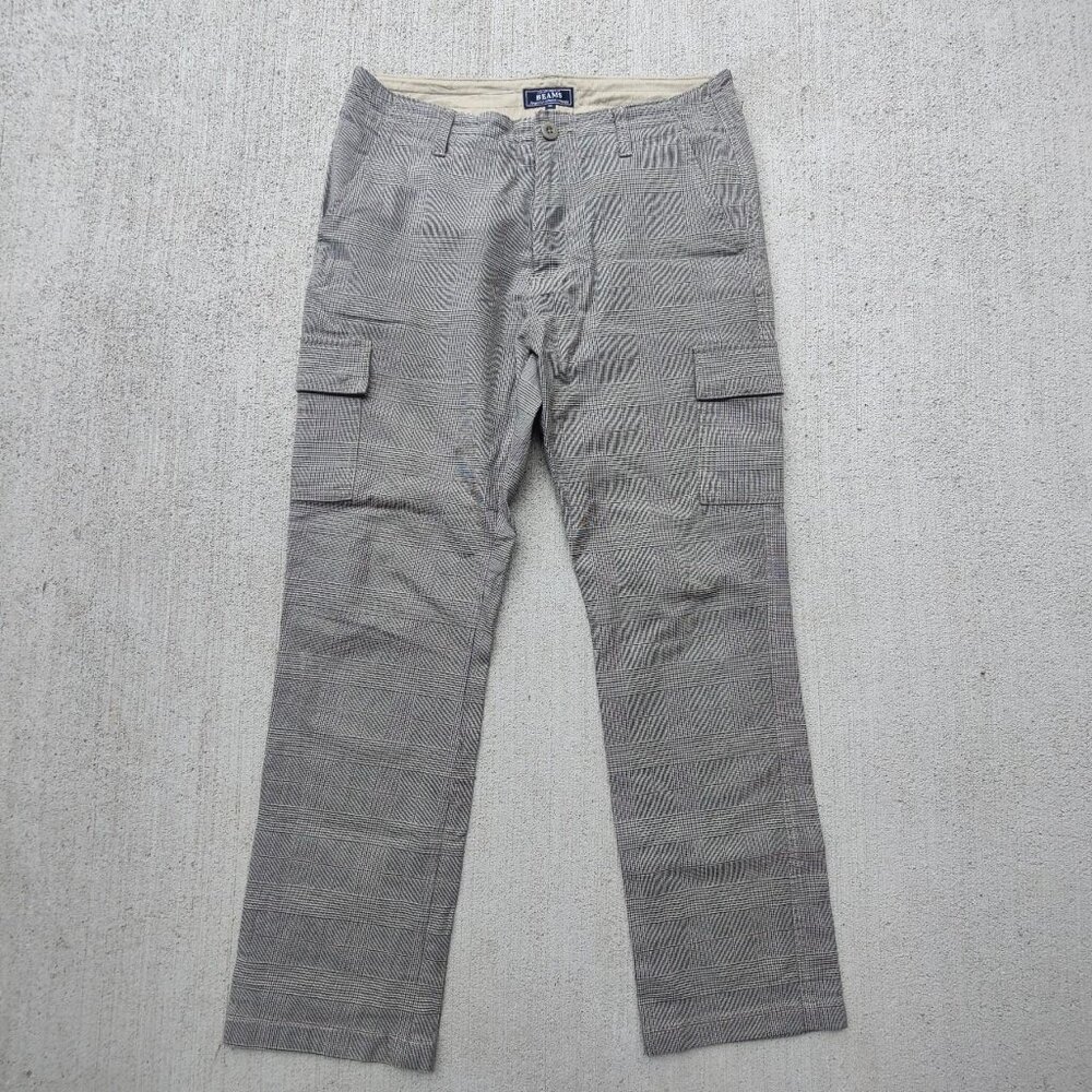 Japanese designer 'Beams' brown tweed cargo chino trousers men's M